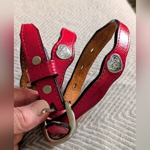 Circle Y of Yoakum Sz 30 Leather Western Belt Heart Conchos Alpaca Mexico Buckle